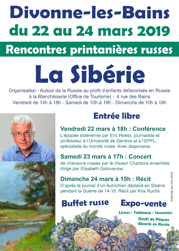 Affiche. Divonne-les-Bains. La Sibérie. Rencontres printanières russes du 22 au 24 mars 2019. 2019-04-22